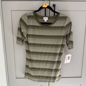 LuLaRoe Gigi (Olive and Gray Striped Top)